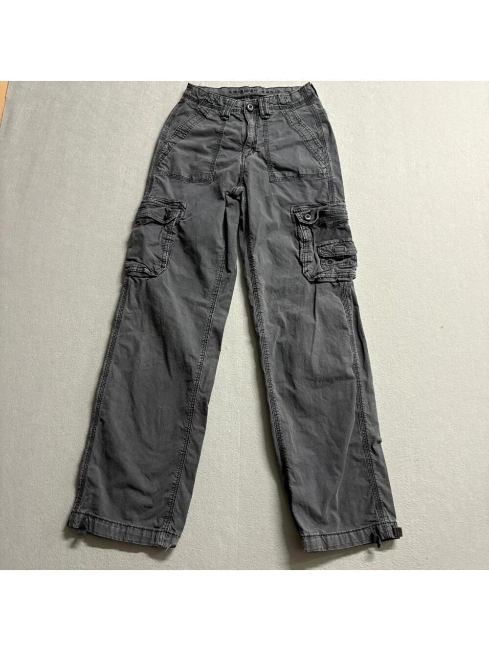 American Eagle Cargo Pants Womens 00 Regular Gray Stretch Utility Y2K Gorpcore